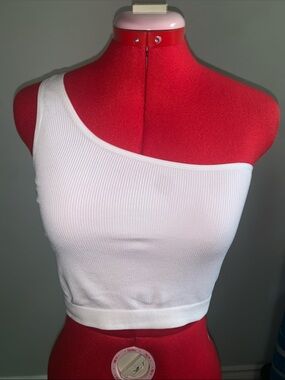 Bozzolo White One-Shoulder Ribbed Crop Top